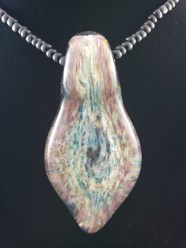 Teardrop shaped boro frit glass pendant UV reactive