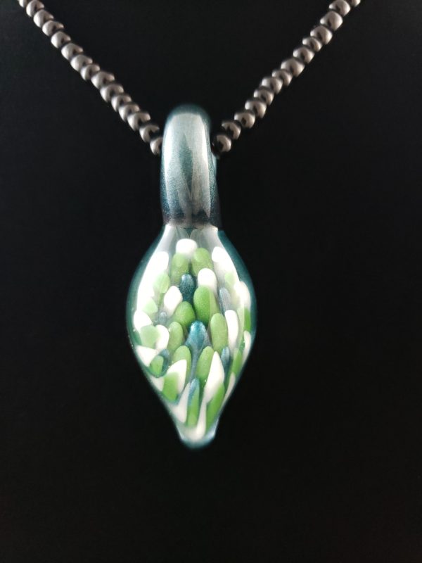 green white and blue glass implosion teardrop pendant