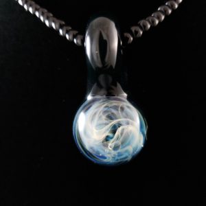 blue and black glass with silver fume galaxy round pendant