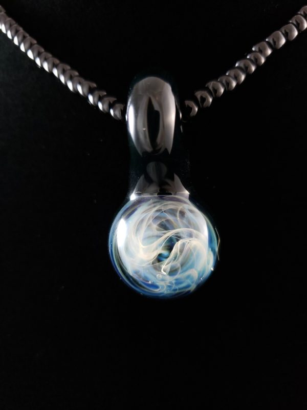 blue and black glass with silver fume galaxy round pendant