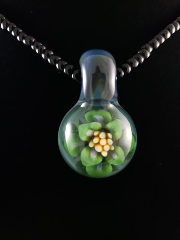 green and yellow flower implosion pendant