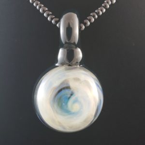 round blue black and white silver fume glass pendant clear chaos storm galaxy