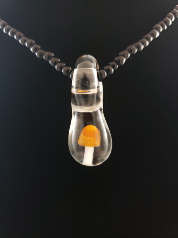 Natural Cap with White Stem Mushroom Glass Pendant