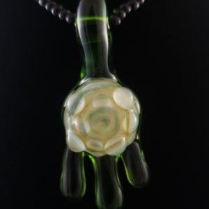 silver fume glass pendant with slime green drip