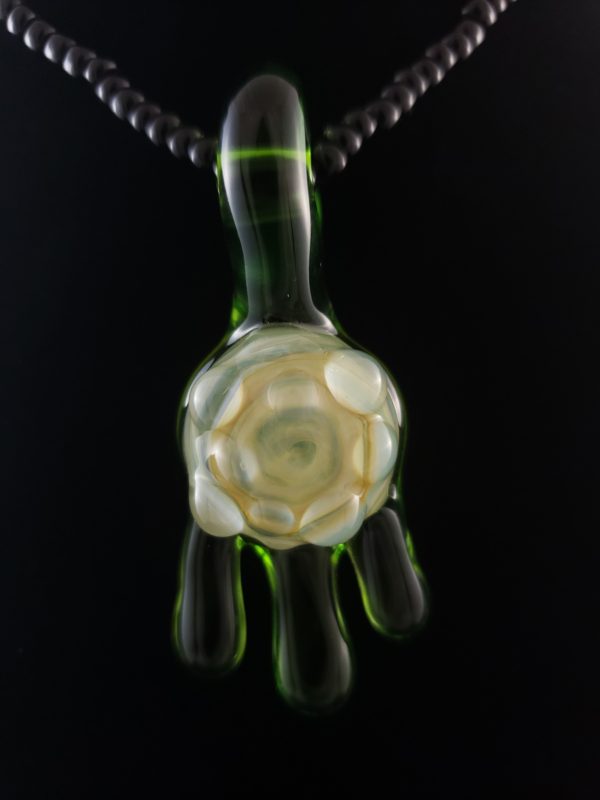 silver fume glass pendant with slime green drip