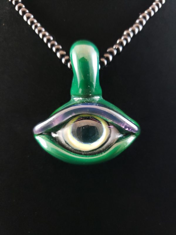 Dark Green Evil Eye Glass Pendant