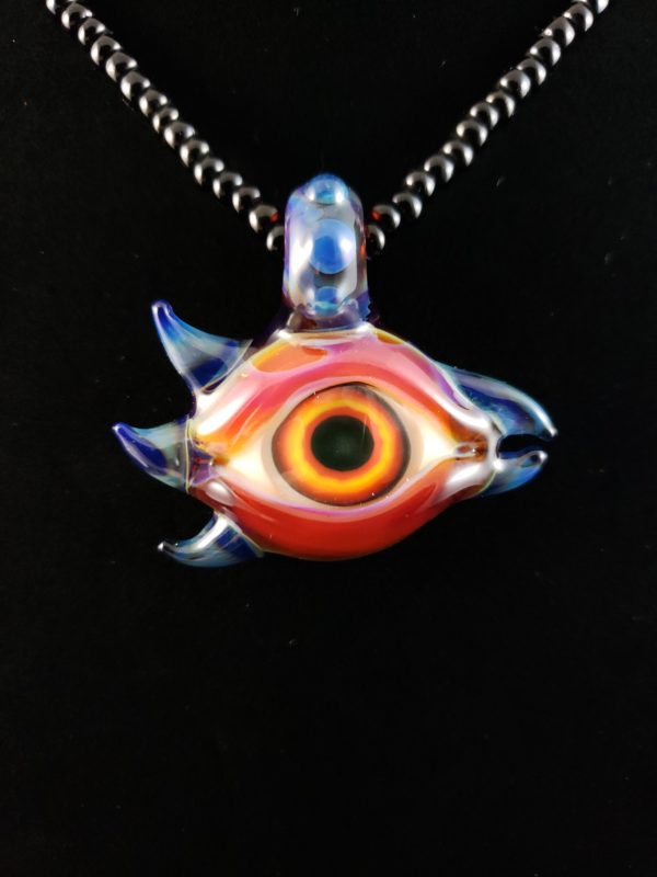 Fire Evil Eye Blue Bird Pendant front 010