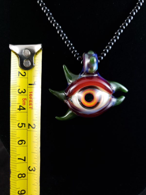 Fire Evil Eye Green Bird Pendant size